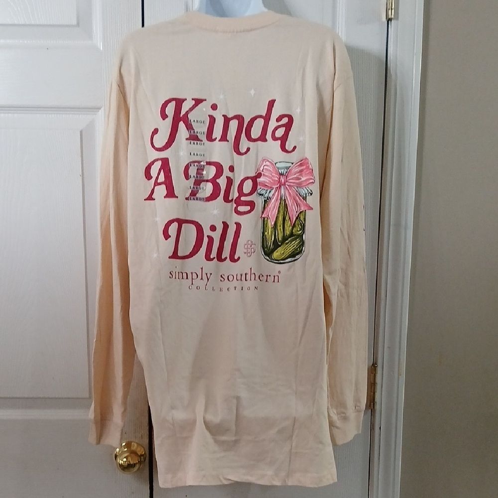 Simply Southern Kinda Big Dill Cream Long Sleeve Pickle Shirt Sz L NWT
